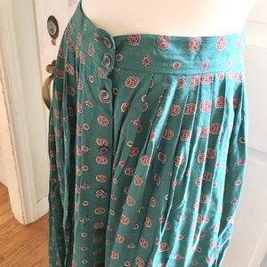 VTG Boho Geometric Full Button Skirt Green SZ L